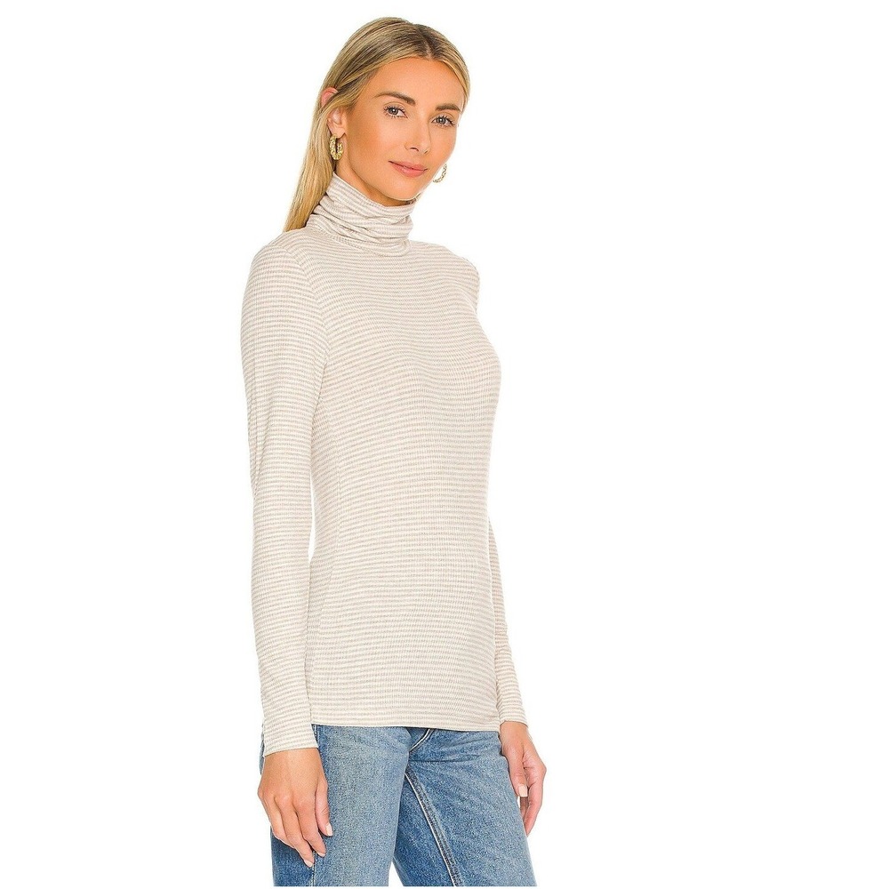Splendid L Ezra Sparkle Turtleneck Striped Ribbed Knit Top Lightweight Layer NWT